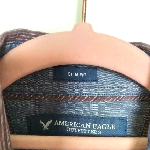 American Eagle Men's Slim Fit Pinstripe Purple Button Down Shirt Size Small - Picture 7 of 9